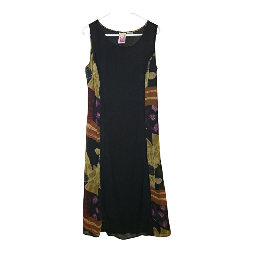 Original Anthony Vintage Black Red Geometrical Maxi Dress Size M